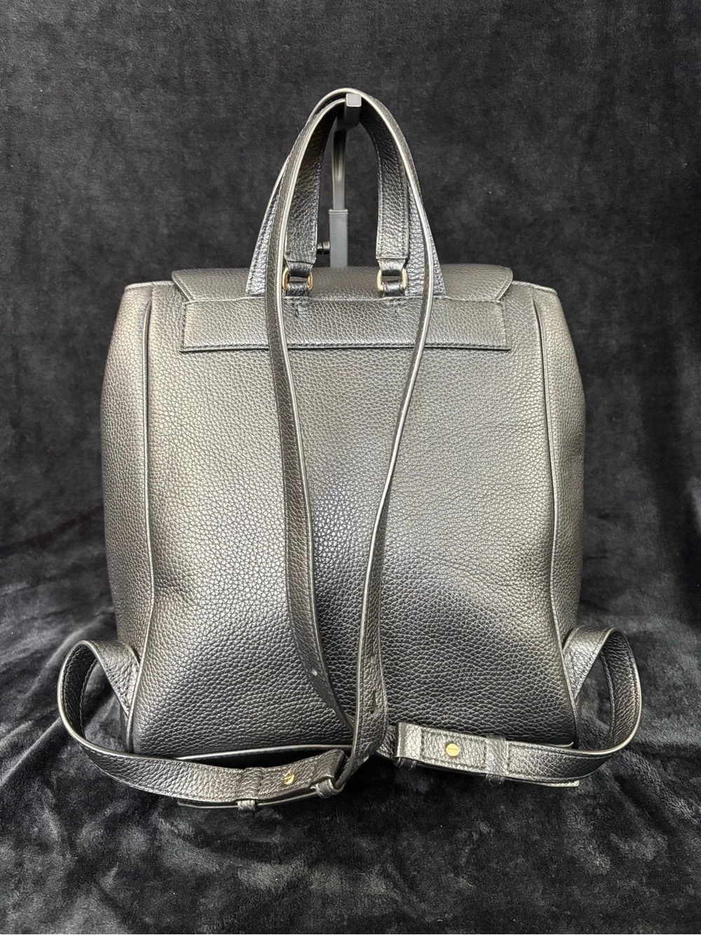 Tory Burch Black Pebbled Leather Flap Backpack Like New